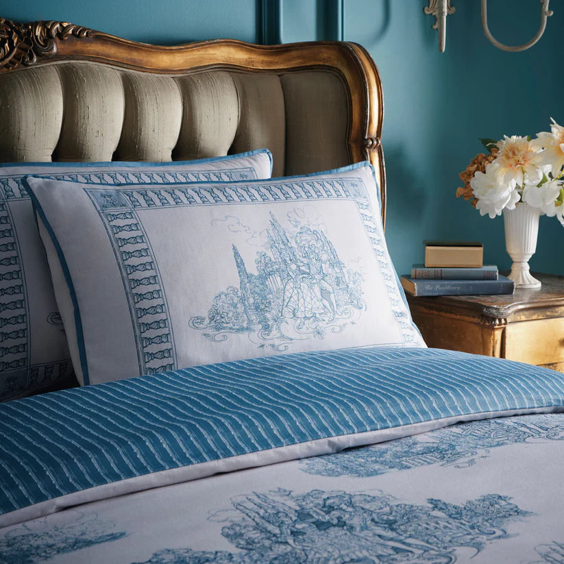 Laurence Llewelyn-Bowen Tuscan Toile 100% Cotton Duvet Cover Set Blue Designer Bedding