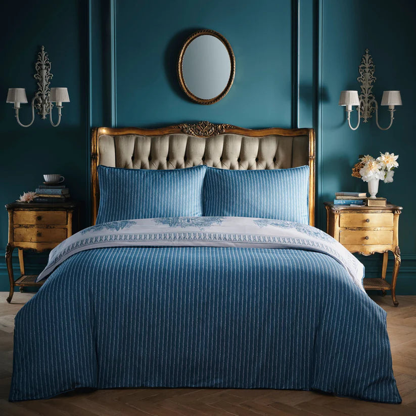Laurence Llewelyn-Bowen Tuscan Toile 100% Cotton Duvet Cover Set Blue Designer Bedding