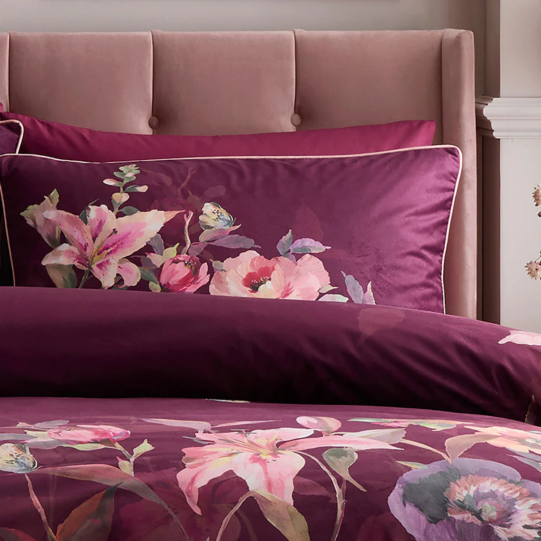 Soiree Tatiana Velvet Duvet Cover Set Berry Floral Luxury Bedding