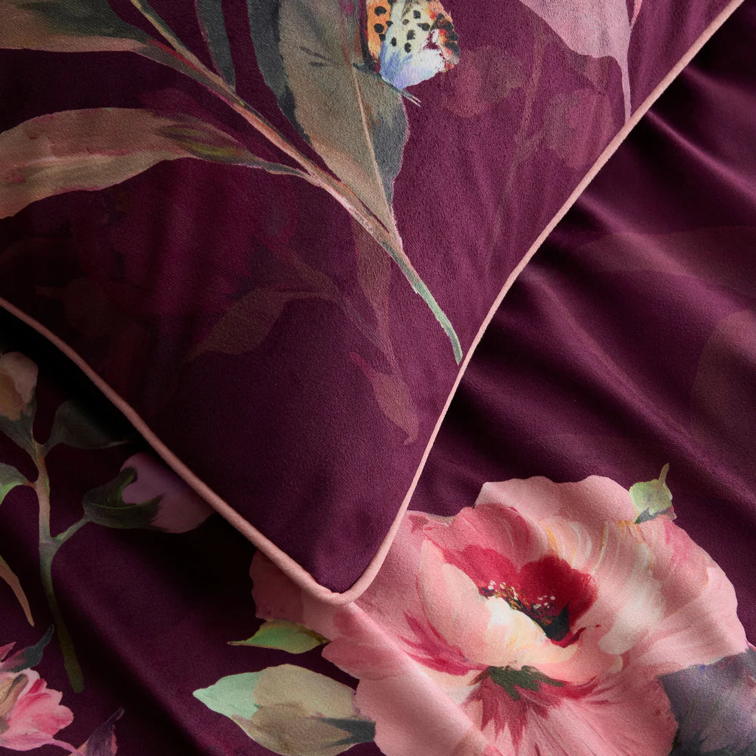 Soiree Tatiana Velvet Duvet Cover Set Berry Floral Luxury Bedding