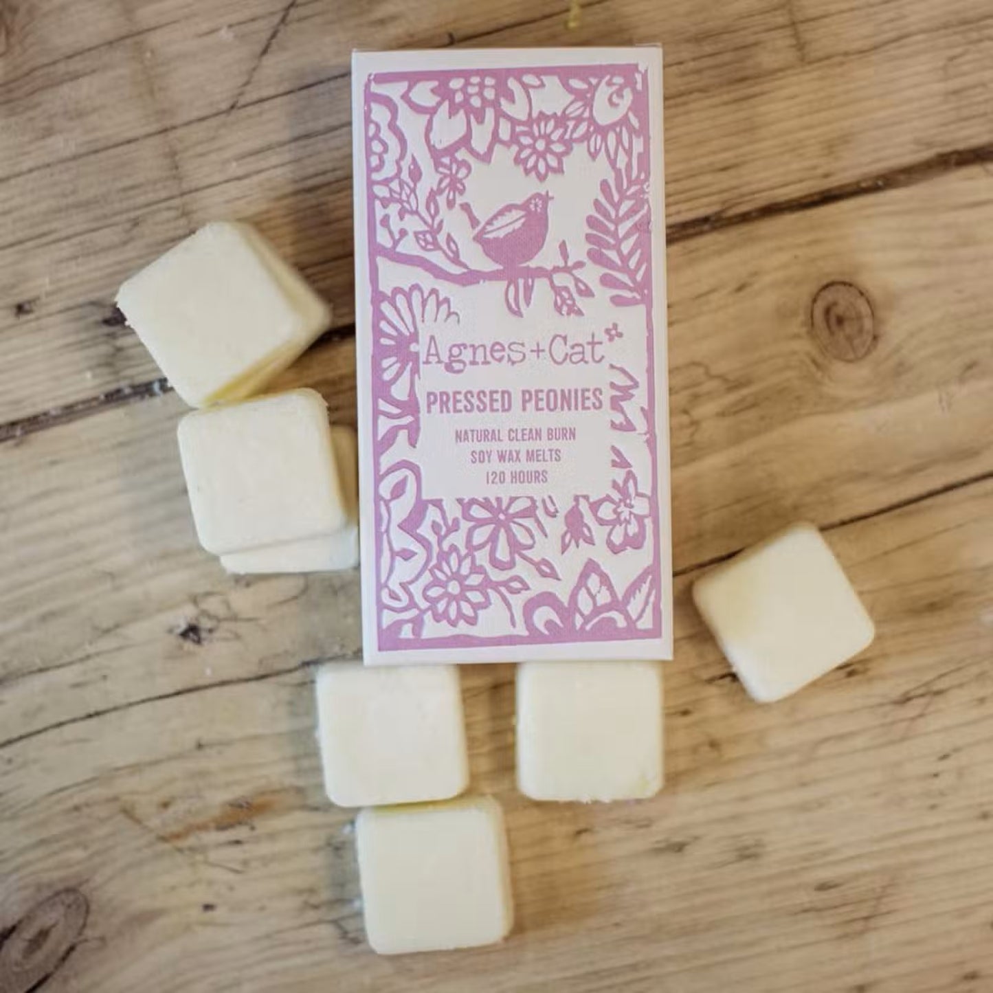 Agnes and Cat Pressed Peonies soy wax melts with soft floral home fragrance