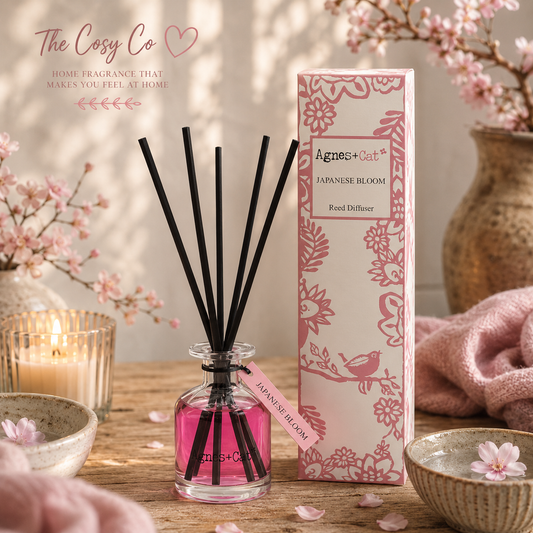 Agnes and Cat Japanese Bloom reed diffuser with elegant floral home fragrance