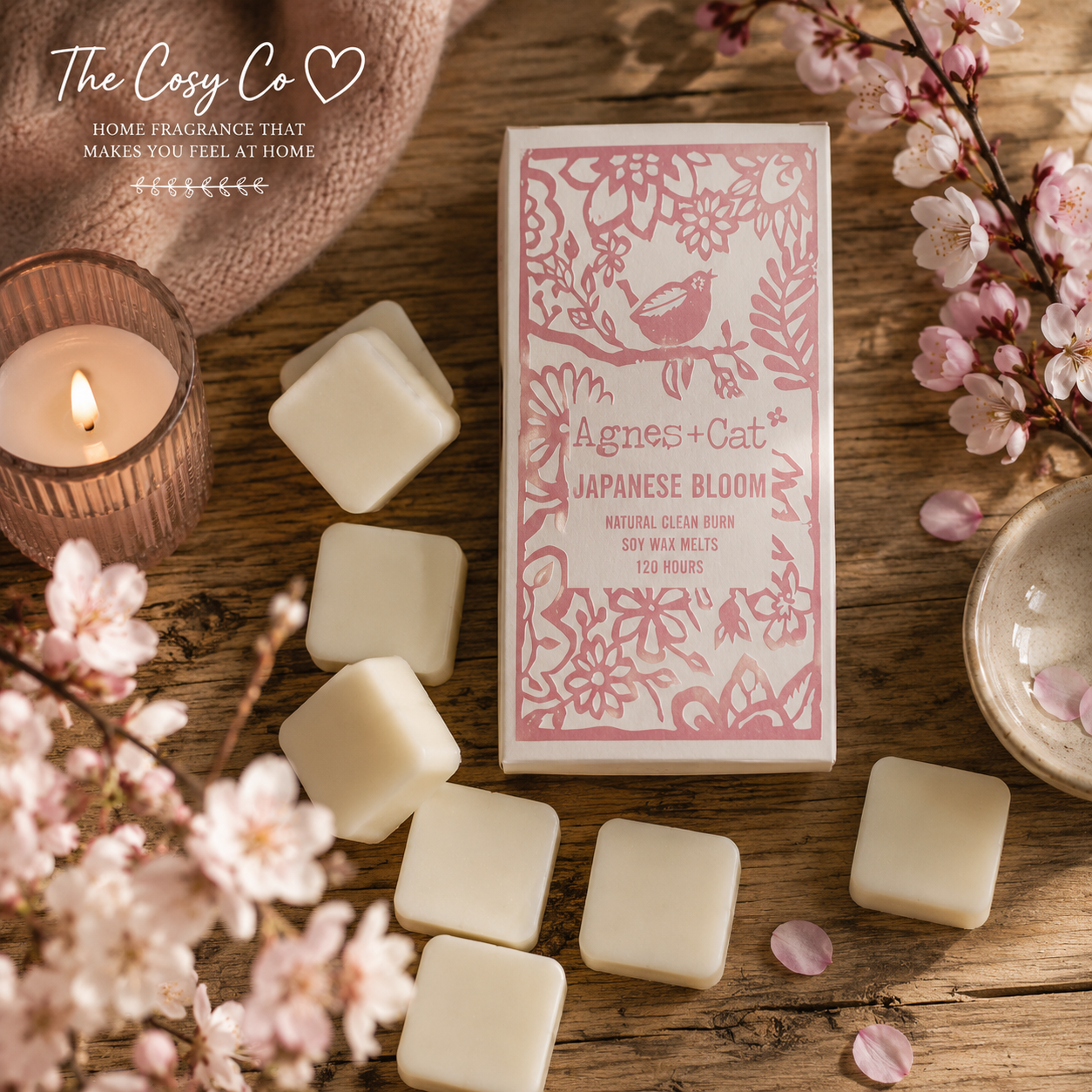 Agnes and Cat Japanese Bloom soy wax melts with soft floral home fragrance