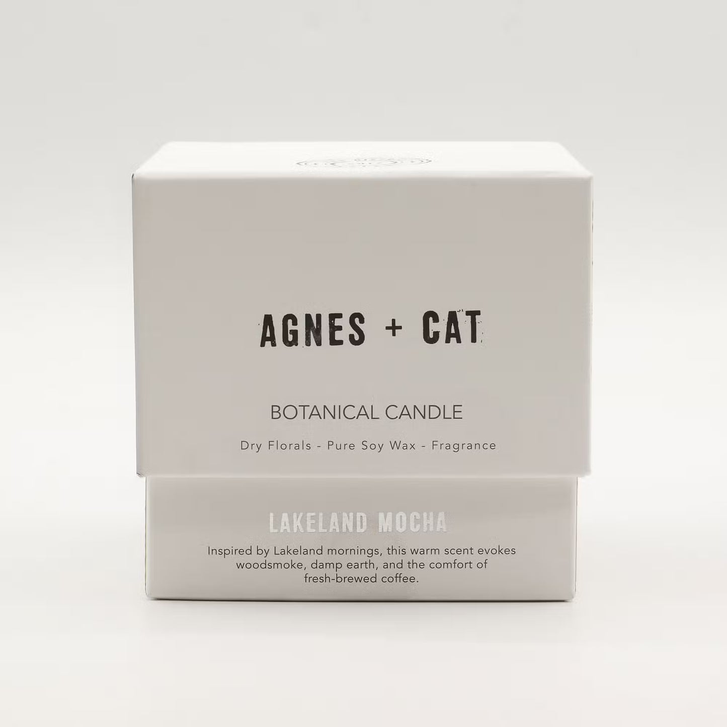 Agnes and Cat Lakeland Mocha botanical soy wax candle with coffee-inspired fragrance and dried florals
