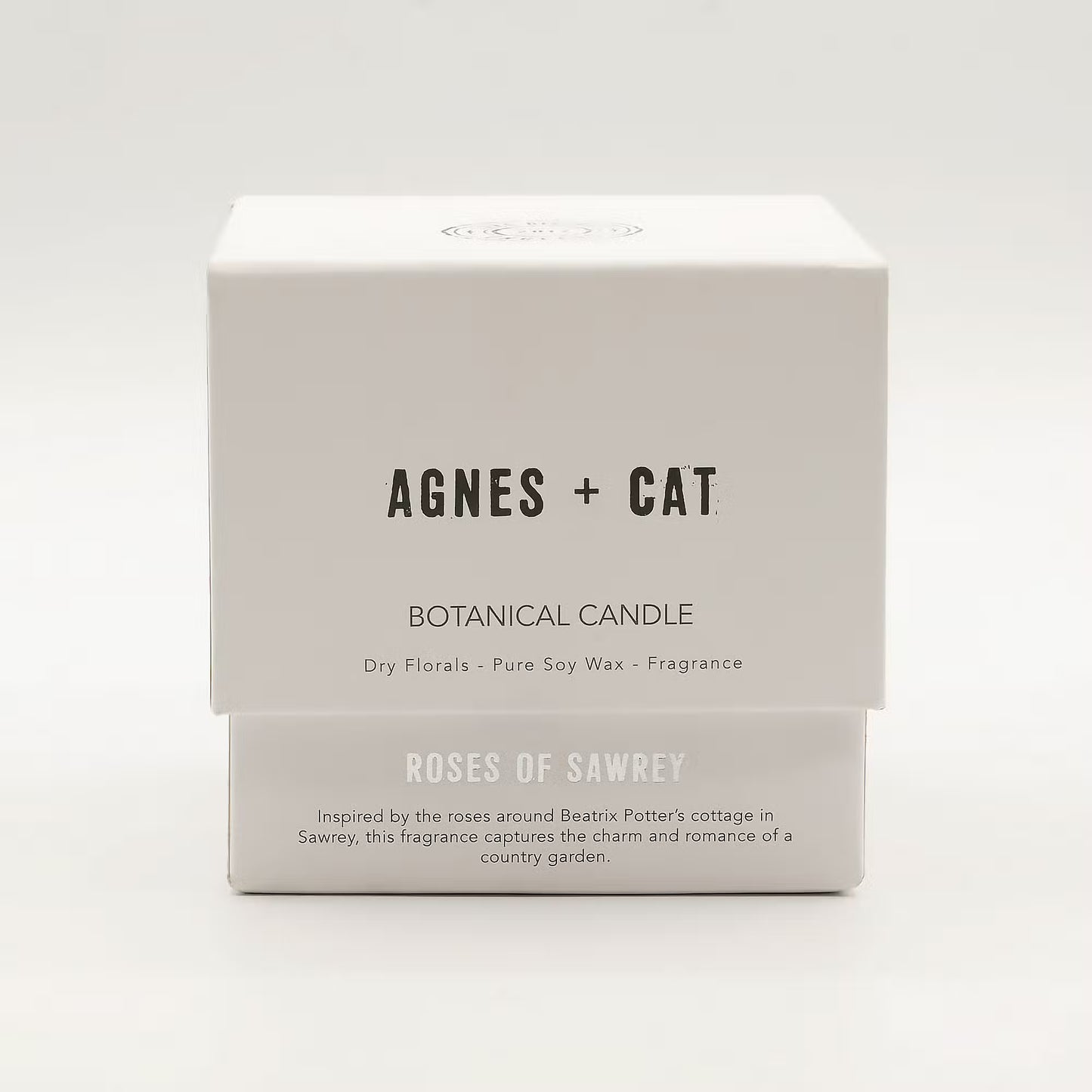 Agnes and Cat Roses of Sawrey botanical soy wax candle with dried floral details and countryside-inspired fragrance