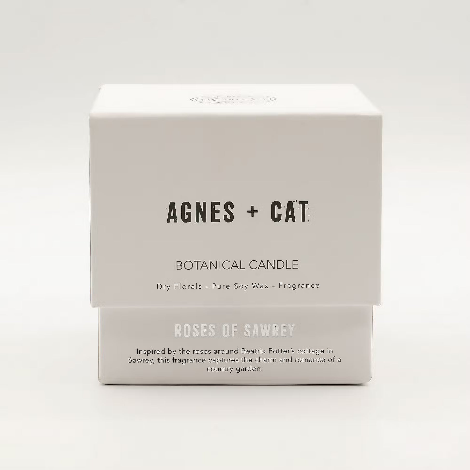 Agnes and Cat Roses of Sawrey botanical soy wax candle with dried floral details and countryside-inspired fragrance