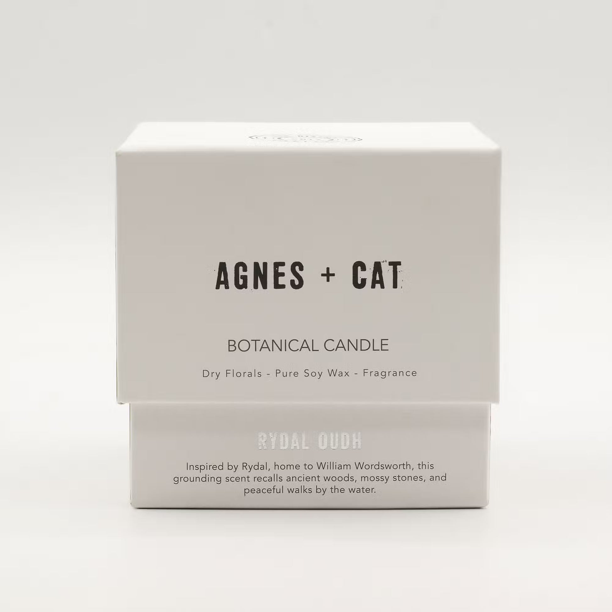 Agnes and Cat Rydal Oudh botanical soy wax candle with warm woody fragrance and dried florals