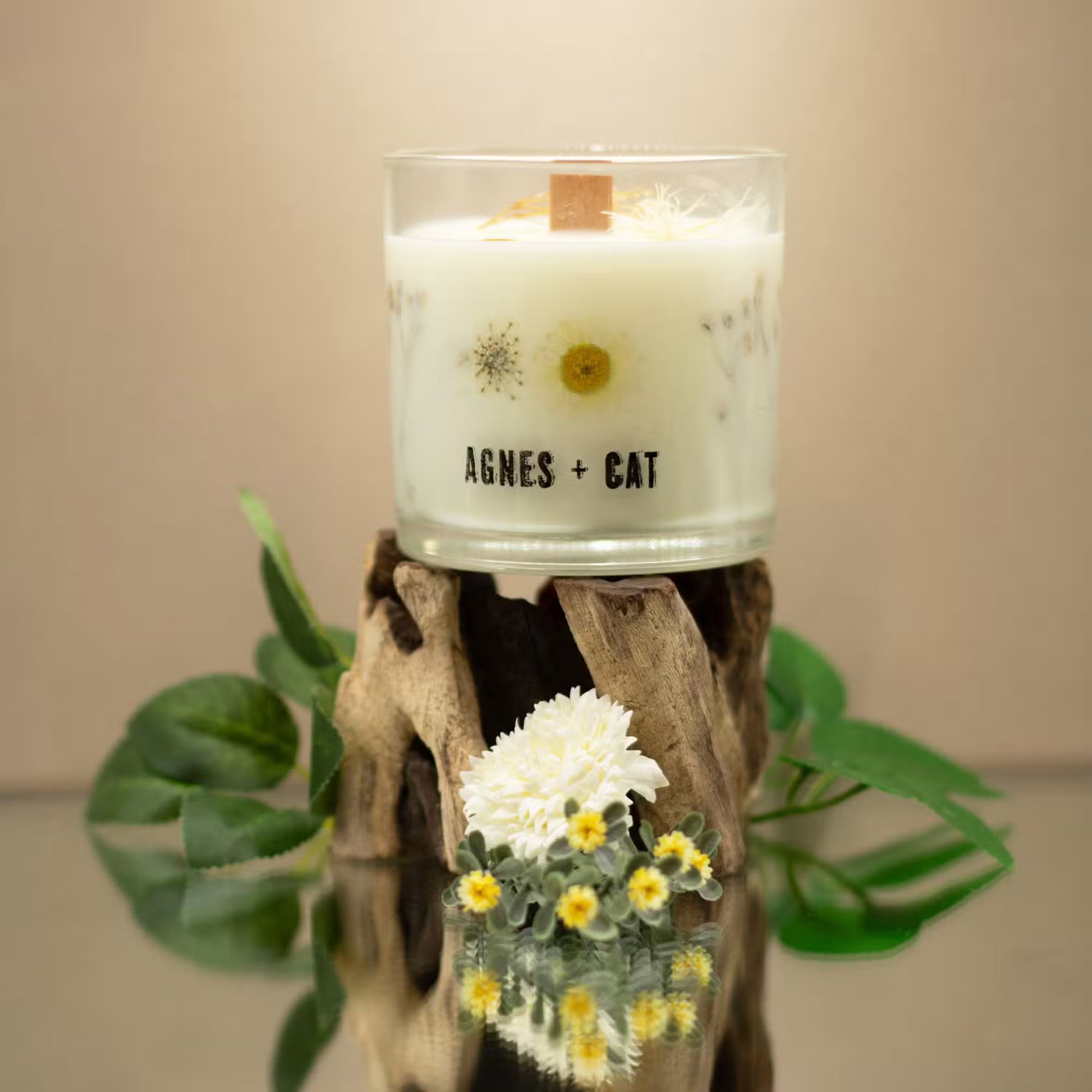 Agnes and Cat Windermere botanical soy wax candle with dried florals and fresh countryside-inspired fragrance