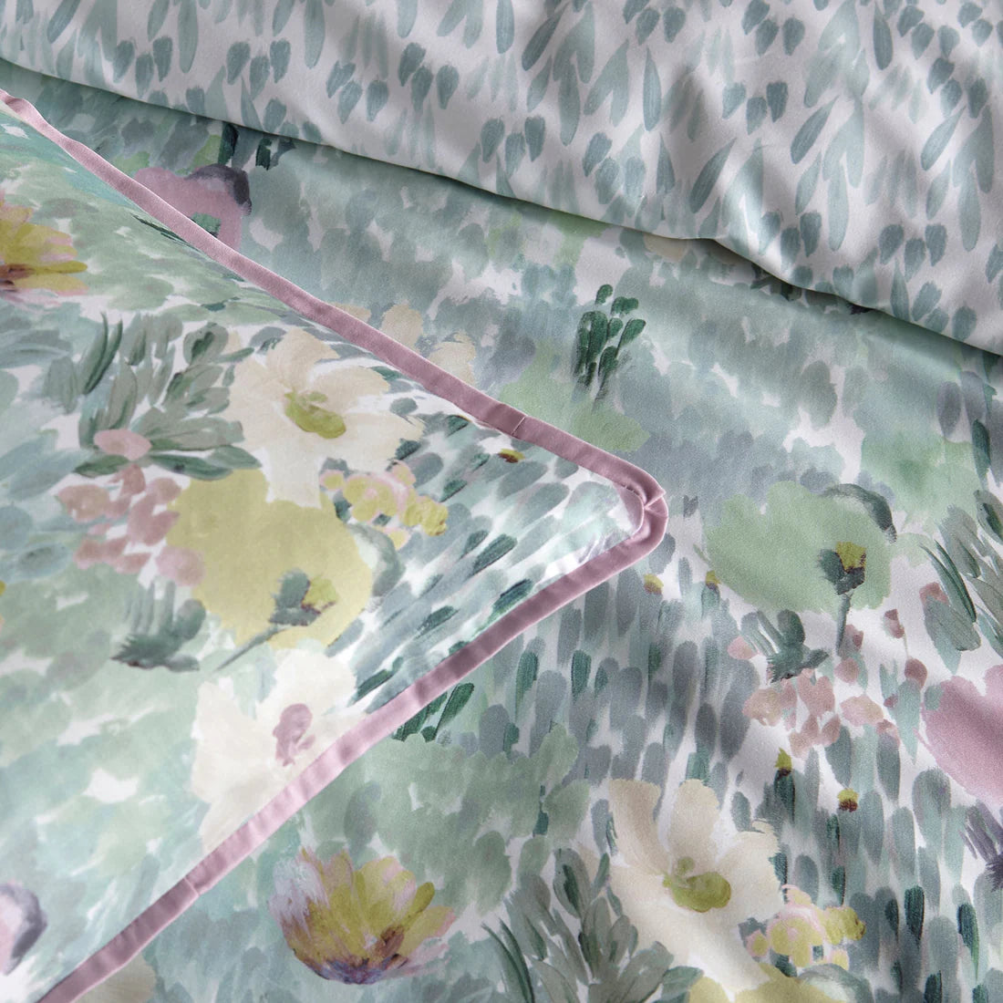 Appletree Abstract Floral duvet cover set with green watercolour floral reversible cotton bedding
