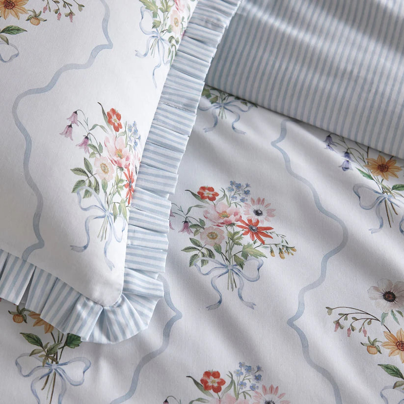 Appletree Floral Bouquet floral duvet cover set with elegant blue floral pattern and reversible stripe bedding