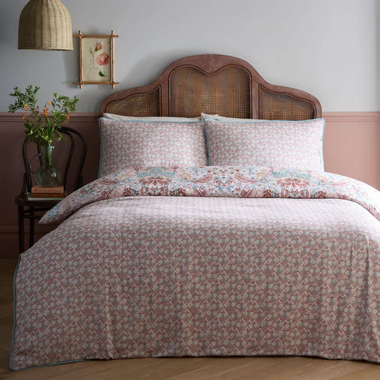 Appletree Floral Damask duvet cover set with multi floral cotton sateen reversible bedding