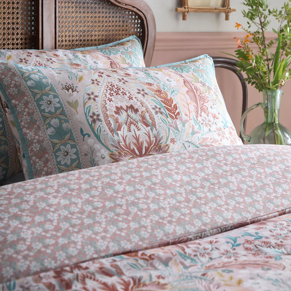Appletree Floral Damask duvet cover set with multi floral cotton sateen reversible bedding