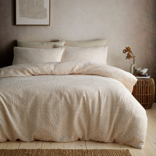 Appletree Fossil Jacquard duvet cover set with textured natural abstract bedding design