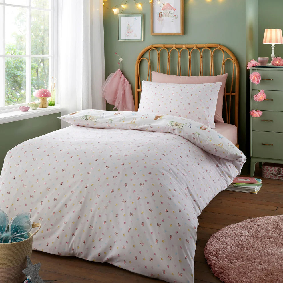 Bedlam Summer Fairies kids duvet cover set with magical fairy reversible pink bedding design