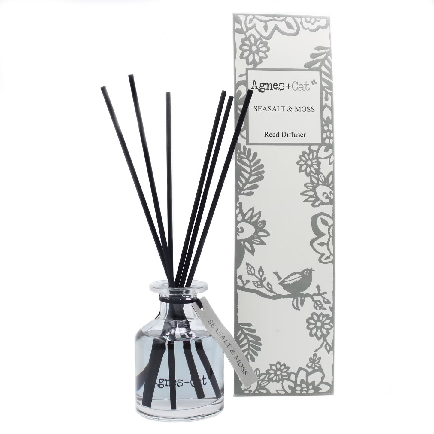 Agnes and Cat Sea Salt and Moss reed diffuser with coastal-inspired home fragrance