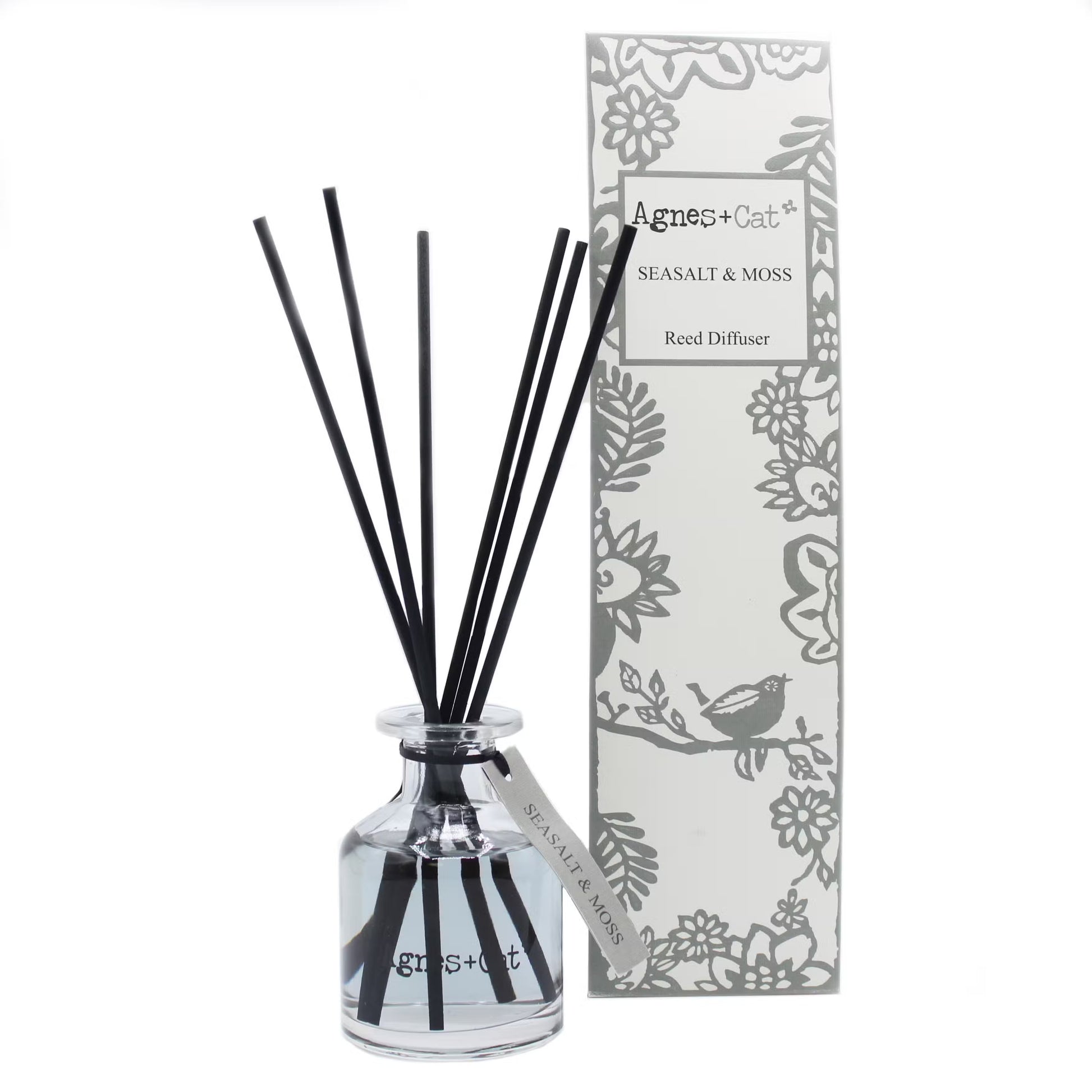 Agnes and Cat Sea Salt and Moss reed diffuser with coastal-inspired home fragrance