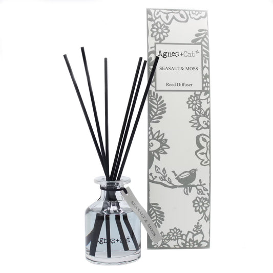 Agnes and Cat Sea Salt and Moss reed diffuser with coastal-inspired home fragrance
