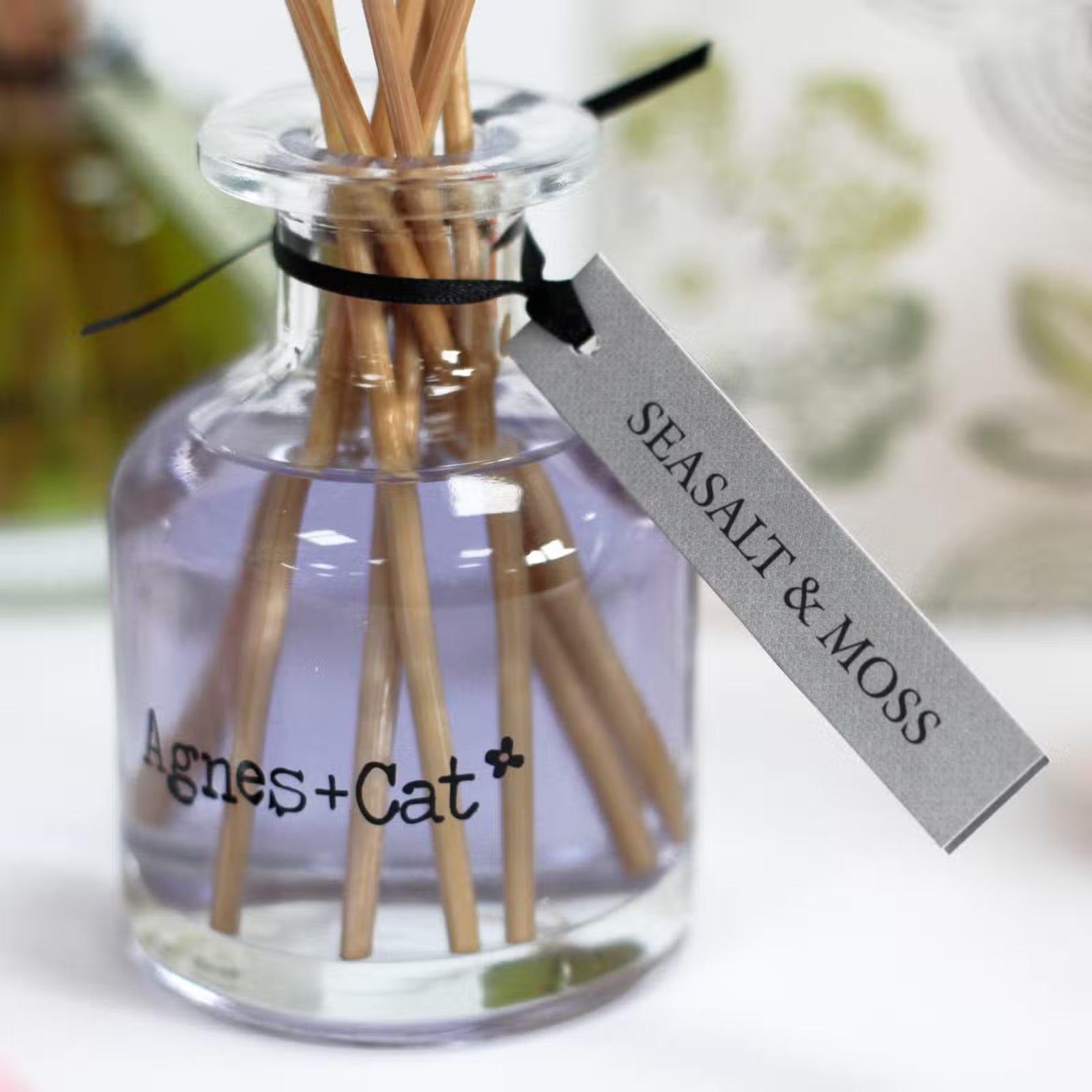 Agnes and Cat Sea Salt and Moss reed diffuser with coastal-inspired home fragrance