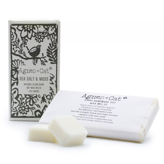Agnes and Cat Sea Salt and Moss soy wax melts with fresh coastal home fragrance