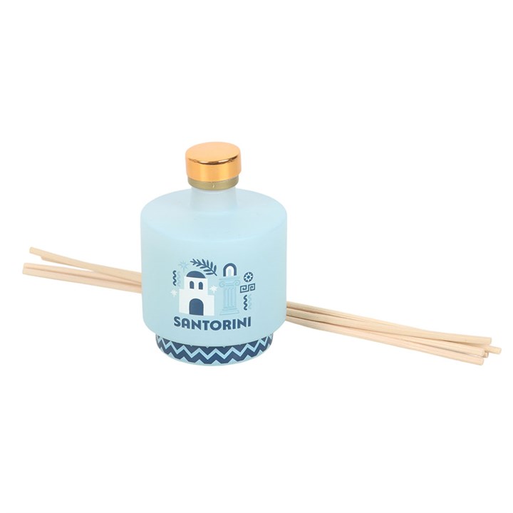 Santorini Coconut and Sea Salt reed diffuser with Greek island inspired home fragrance design
