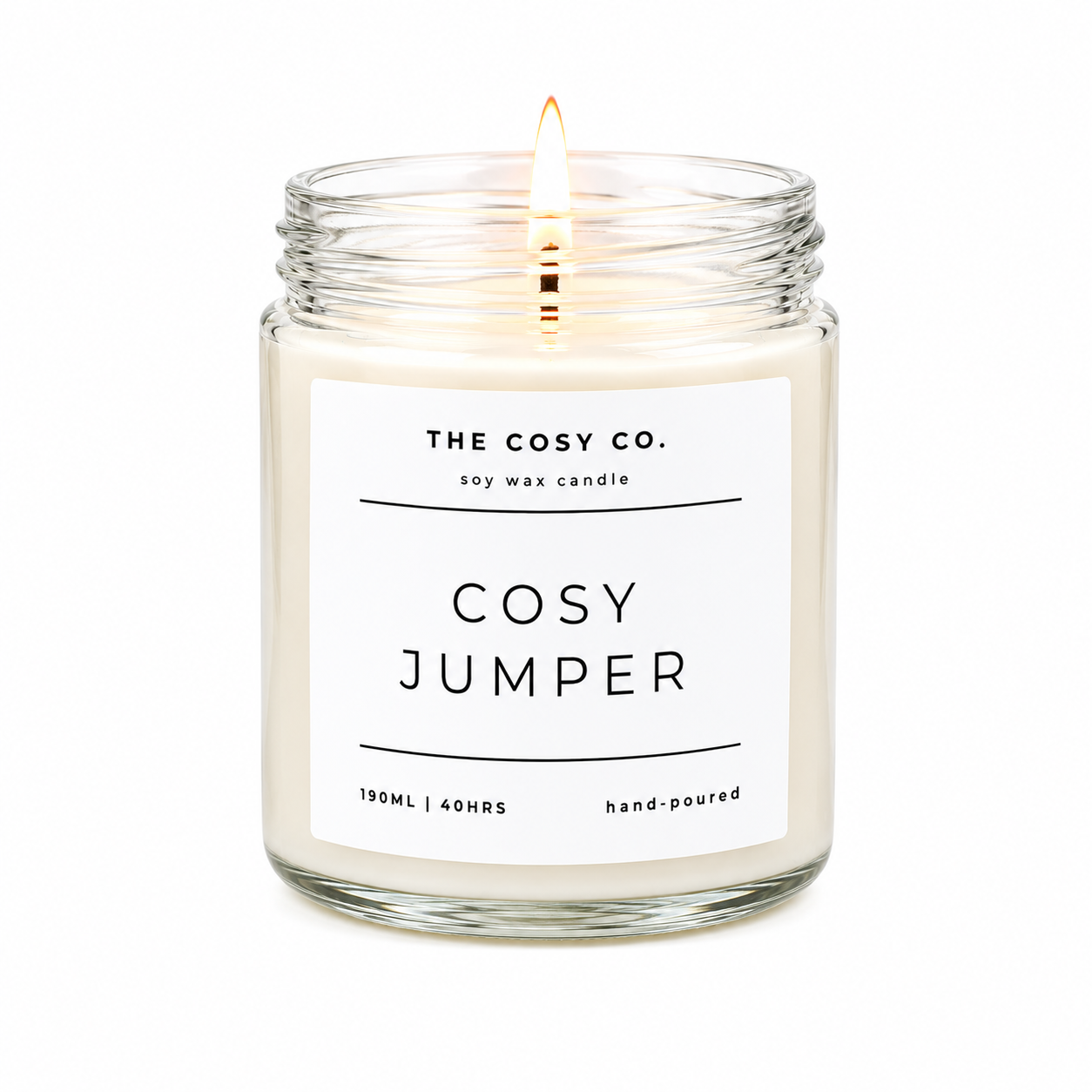 The Cosy Co Cosy Jumper soy candle with sage, juniper berry and eucalyptus fragrance