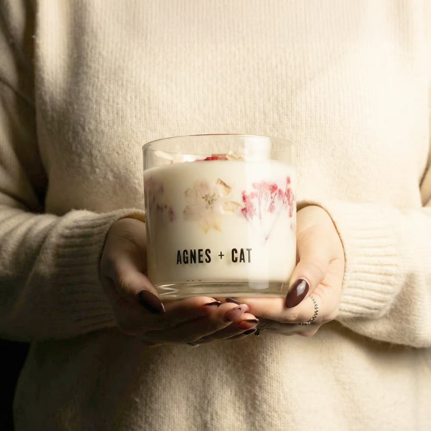 Agnes and Cat Roses of Sawrey botanical soy wax candle with dried floral details and countryside-inspired fragrance