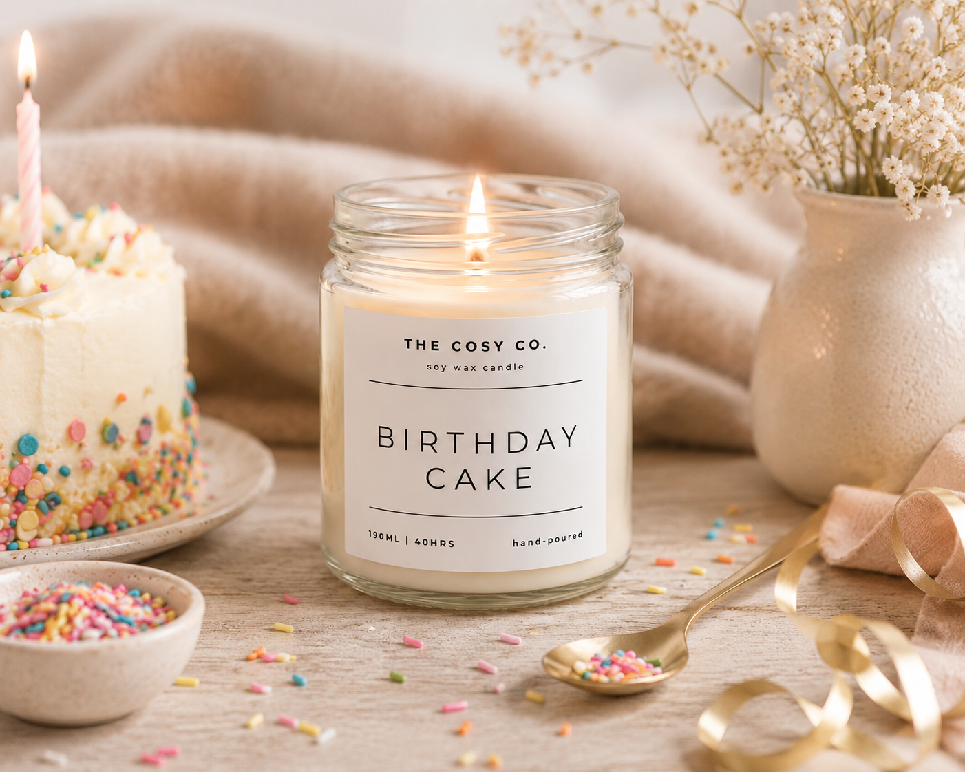 The Cosy Co Birthday Cake Soy Candle