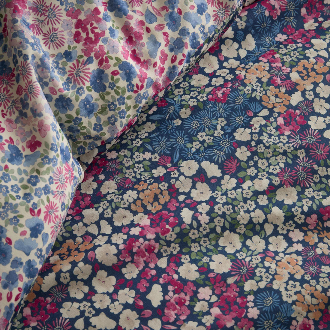 Dreams & Drapes Bessie duvet cover set in navy with ditsy floral print and reversible design