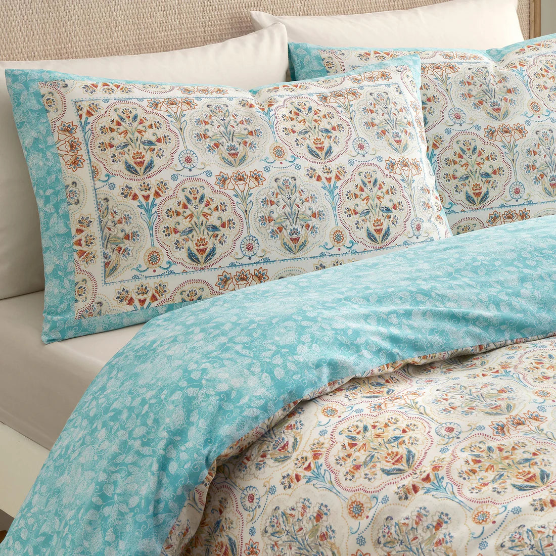 Dreams & Drapes Edena duvet cover set with elegant floral reversible bedding in natural tones