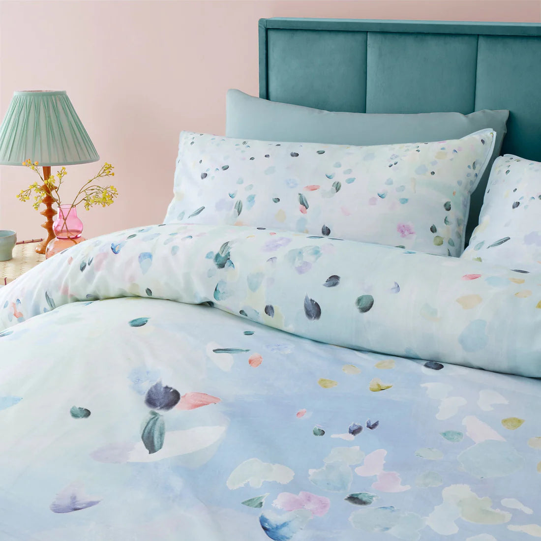 Appletree Alfresco duvet cover set with duck egg abstract floral 100 percent cotton bedding