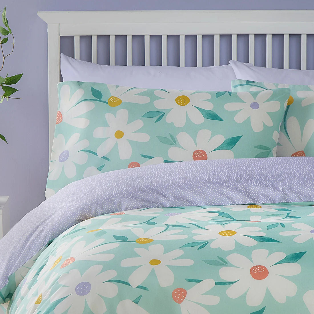 Fusion Daisy duvet cover set with playful floral reversible bedding in duck egg tones
