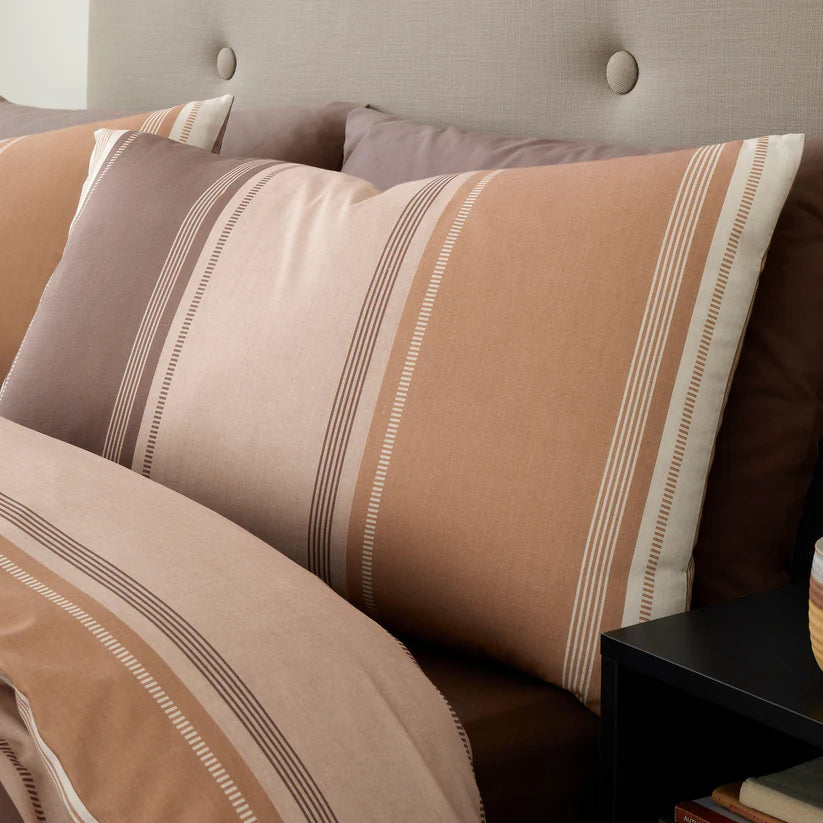 Fusion Betley stripe duvet cover set in natural tones with modern reversible bedding design