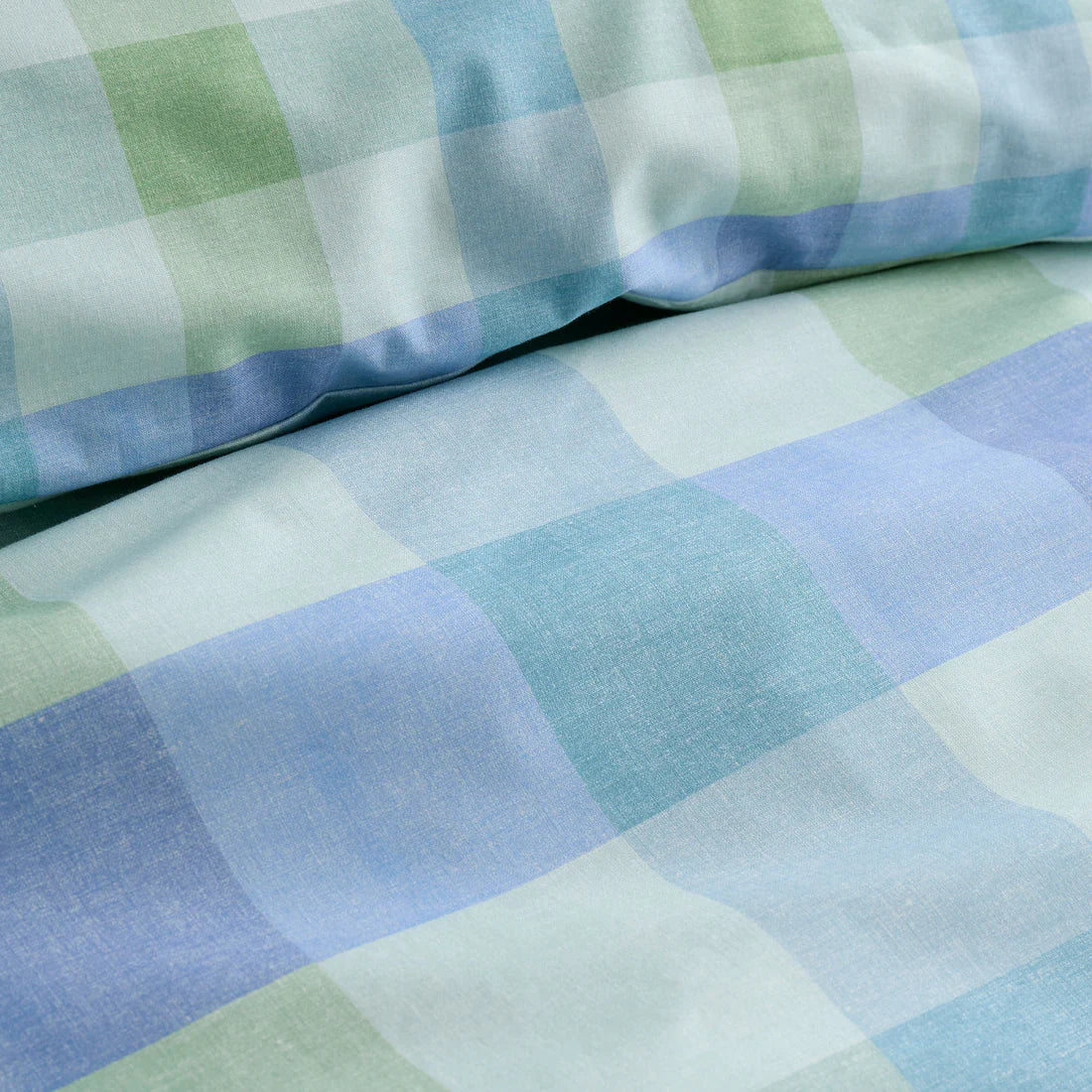 Fusion Block Check duvet cover set with oversized reversible blue and green check bedding