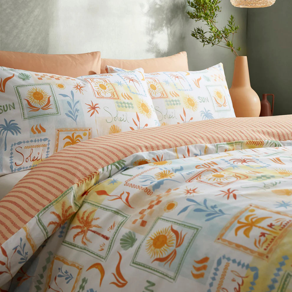 Fusion Soleil duvet cover set with colourful sun-inspired reversible boho bedding design