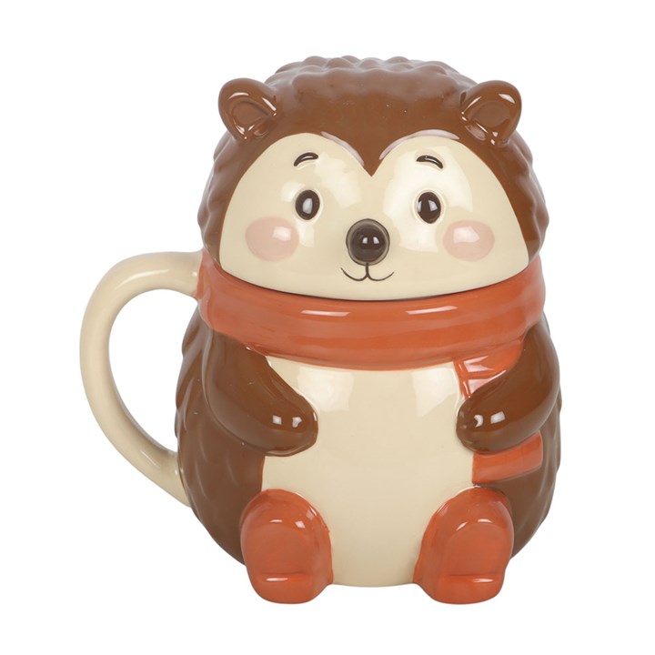 Hazel Hedgehog ceramic lidded mug with woodland-inspired hedgehog design