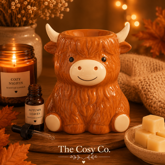 Highland Cow ceramic oil burner and wax warmer for wax melts and fragrance oils