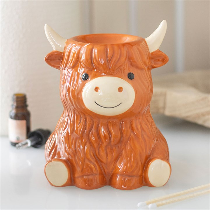 Highland Cow ceramic oil burner and wax warmer for wax melts and fragrance oils