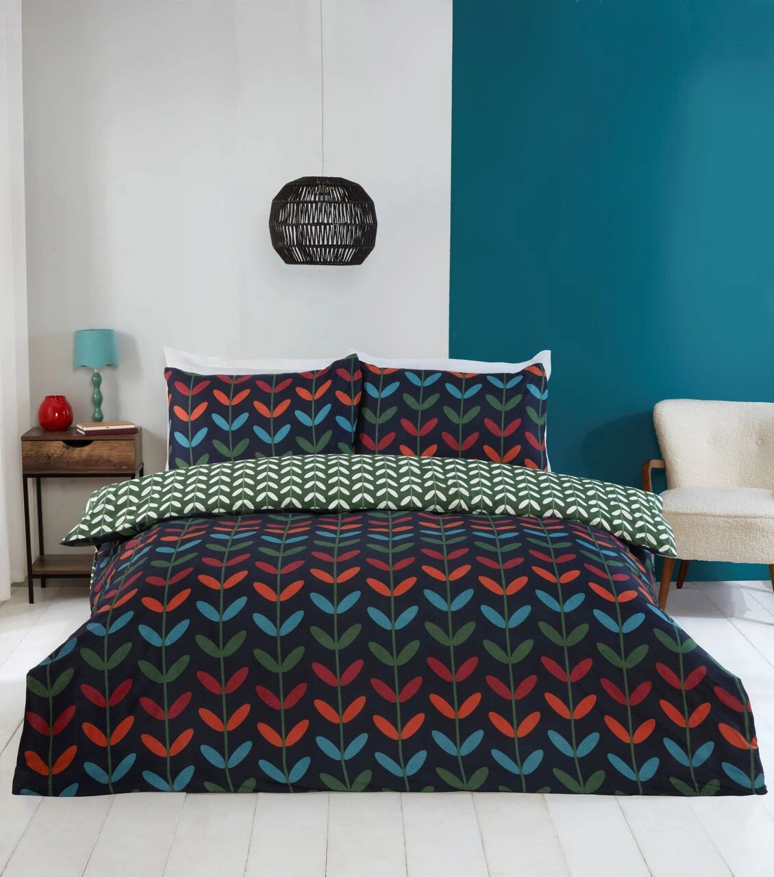 Jules reversible duvet cover set with colourful easy-care bedding design