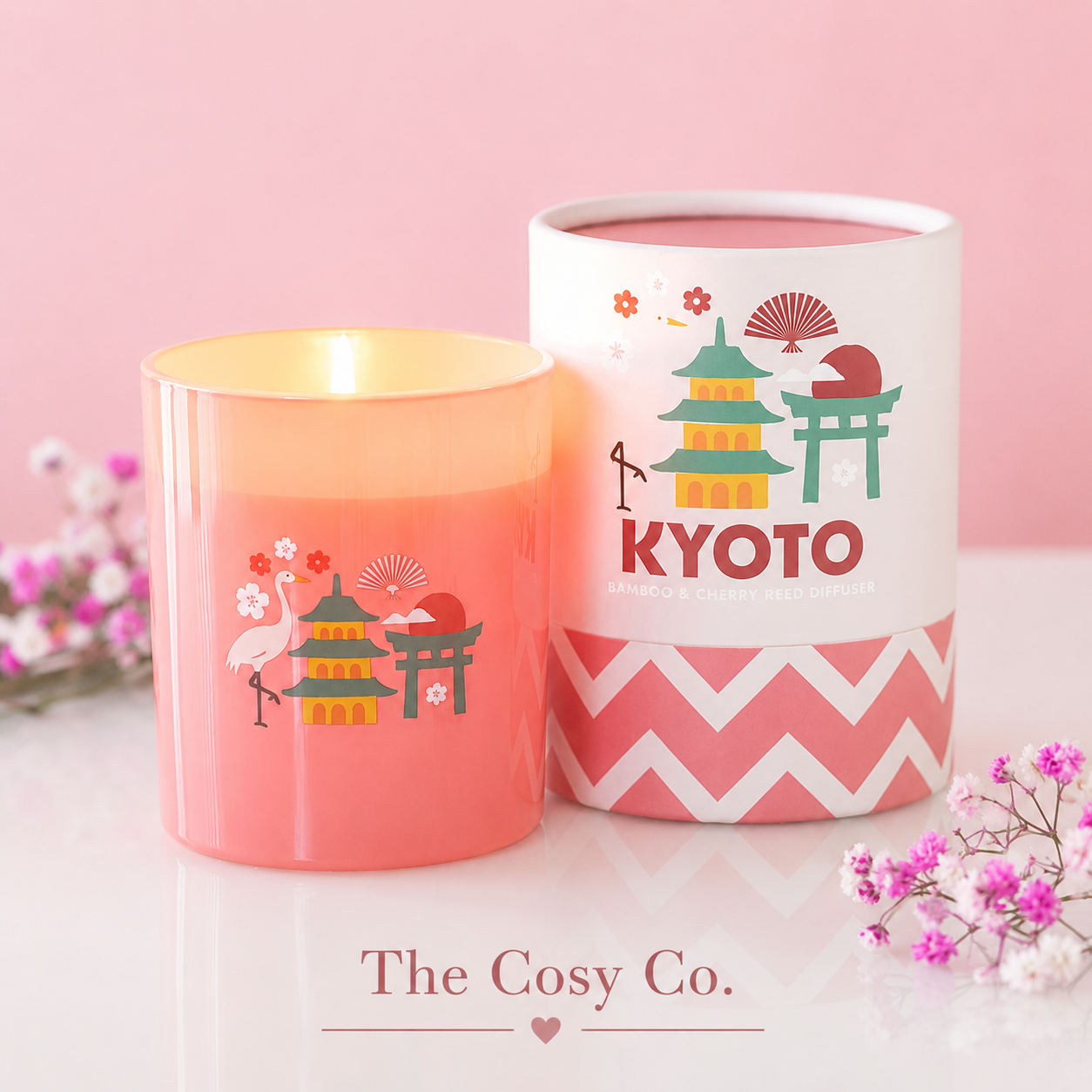 Kyoto Bamboo and Cherry Blossom scented candle inspired by tranquil Japanese gardens and spring blossoms