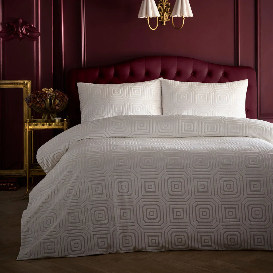 Laurence Llewelyn-Bowen Emile duvet cover set in cream with elegant geometric jacquard design