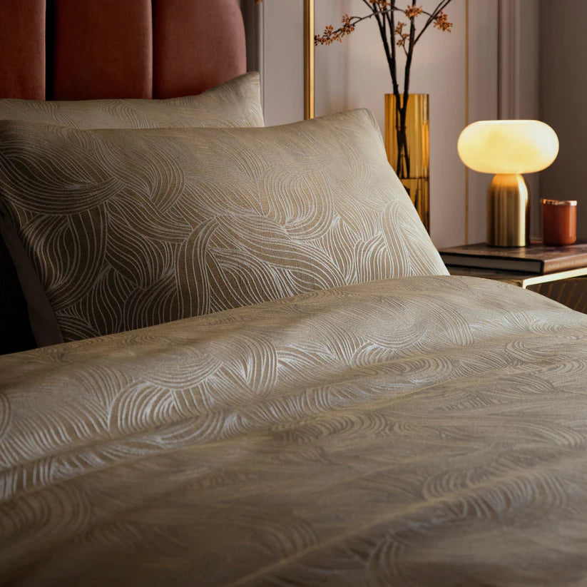 Laurence Llewelyn-Bowen Venus Grace jacquard duvet cover set with elegant textured natural bedding