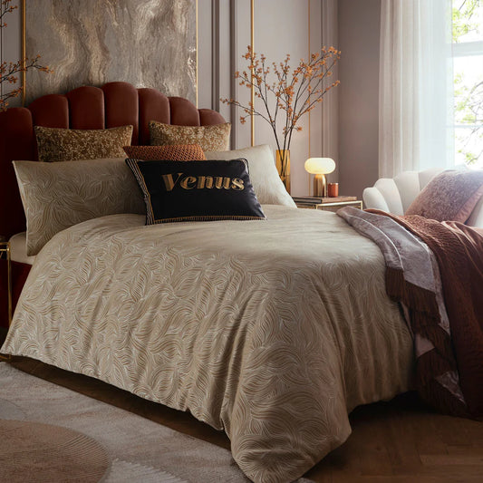 Laurence Llewelyn-Bowen Venus Grace jacquard duvet cover set with elegant textured natural bedding