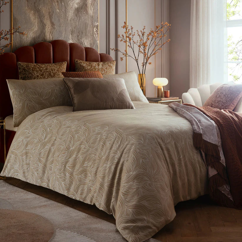 Laurence Llewelyn-Bowen Venus Grace jacquard duvet cover set with elegant textured natural bedding