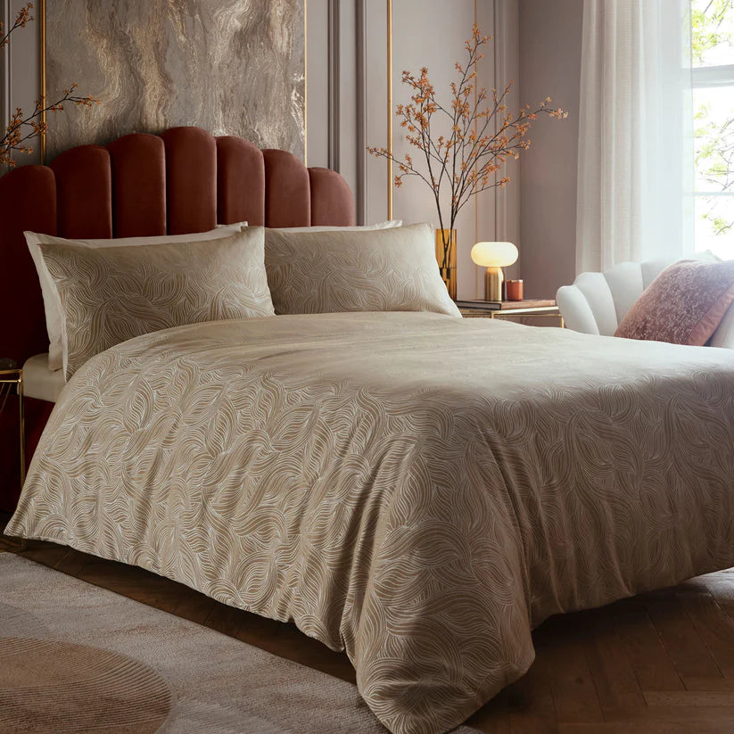 Laurence Llewelyn-Bowen Venus Grace jacquard duvet cover set with elegant textured natural bedding