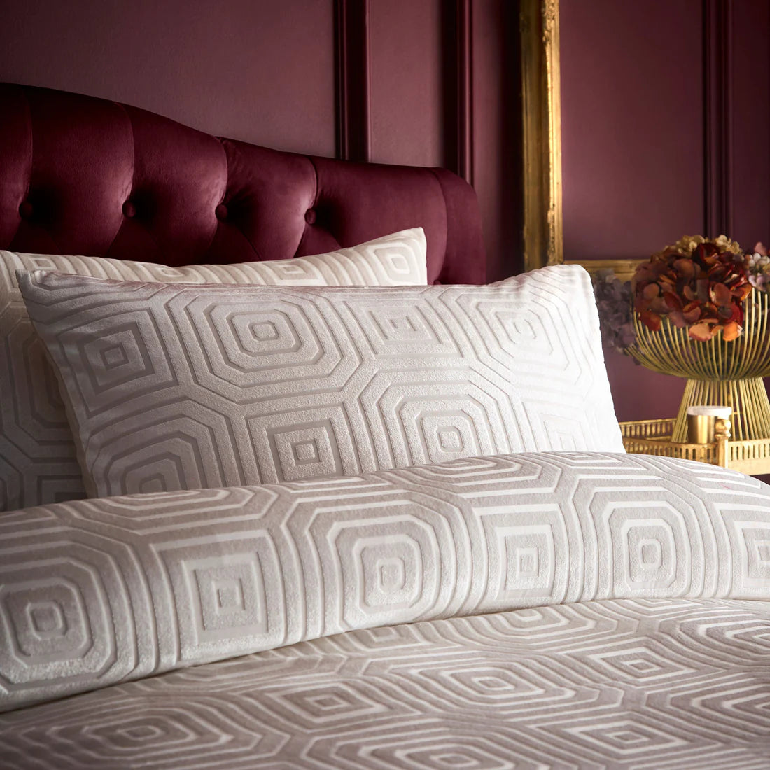 Laurence Llewelyn-Bowen Emile duvet cover set in cream with elegant geometric jacquard design