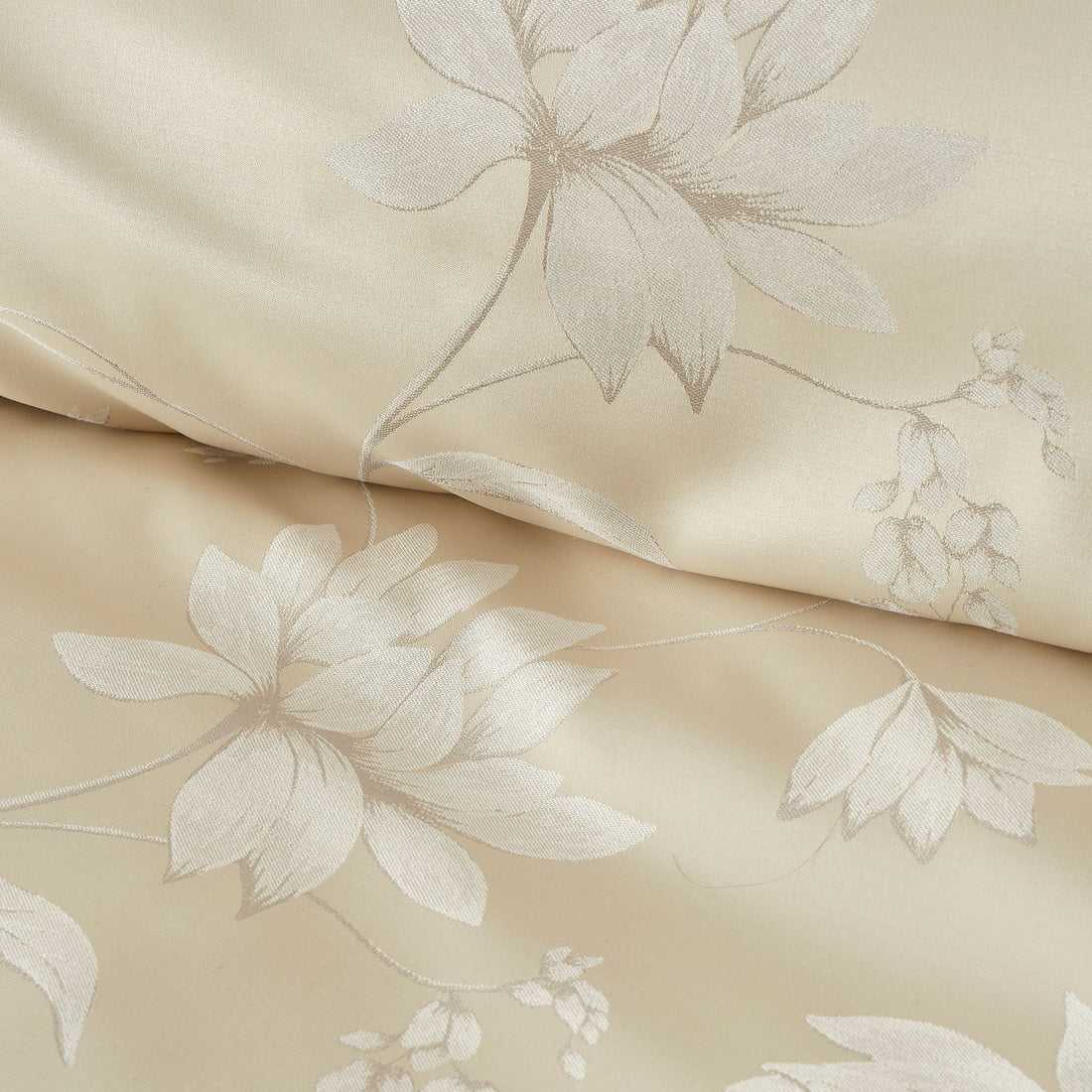 Soiree Lilly Floral Jacquard duvet cover set in champagne with elegant woven floral pattern and luxurious texture
