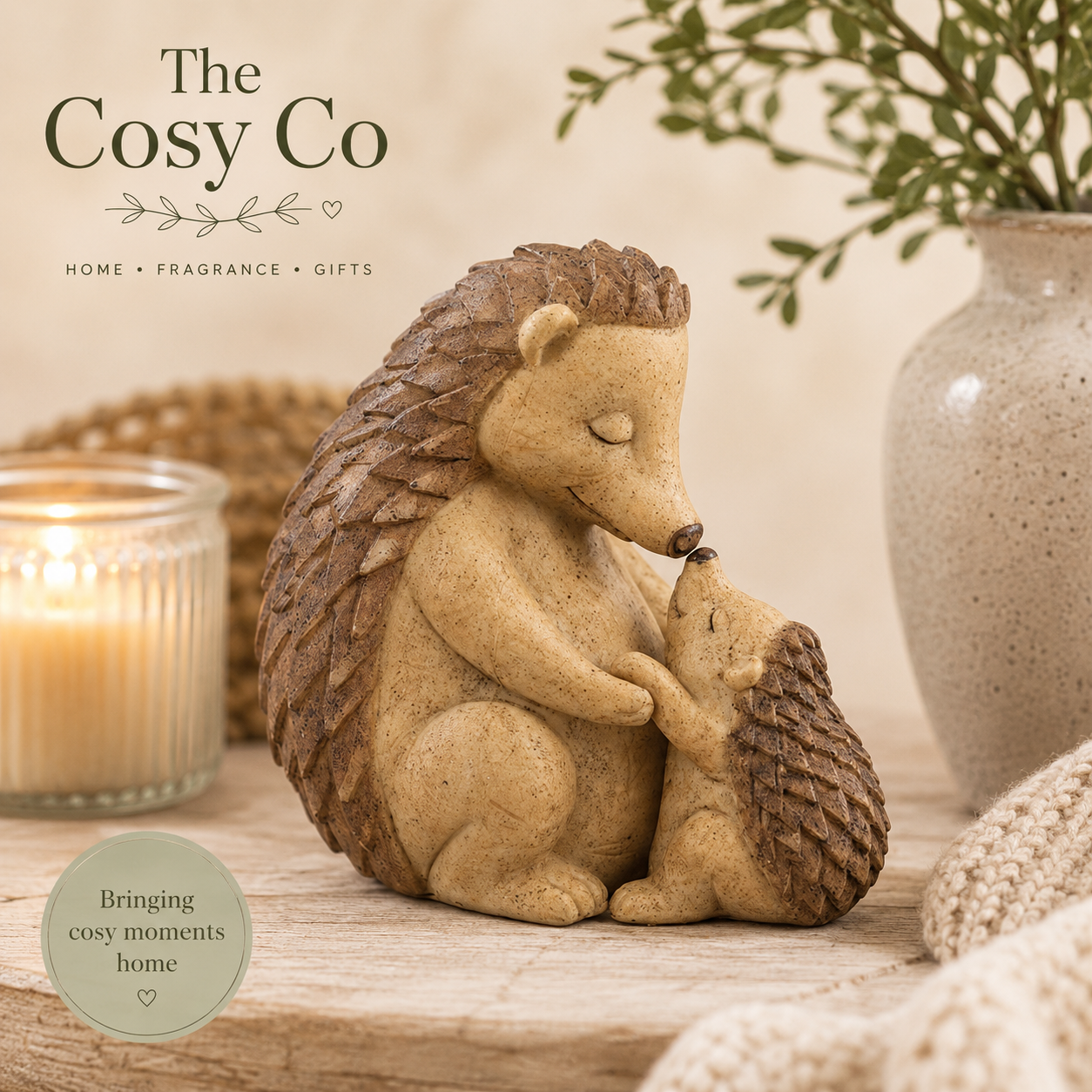 Mother and Baby Hedgehog ornament with gift box and sentimental message card for mums and loved ones