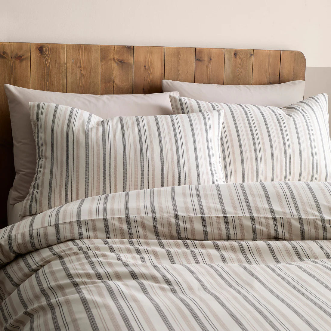 Appletree Yarn Dyed Woven Thin Stripe duvet cover set in natural with 100% cotton fabric and timeless woven stripe design
