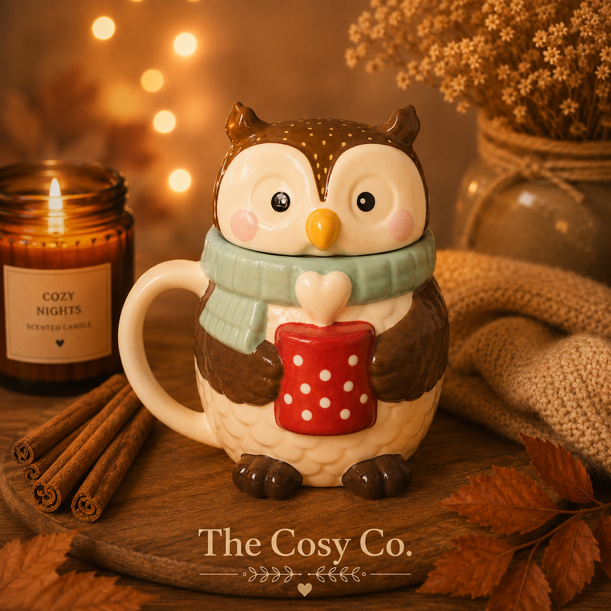 Oliver Owl ceramic lidded mug with woodland-inspired owl design