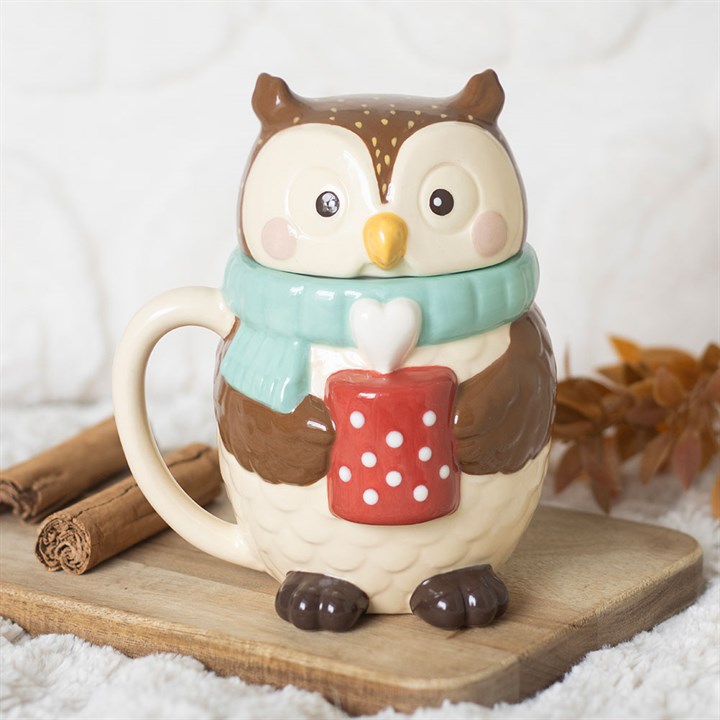 Oliver Owl ceramic lidded mug with woodland-inspired owl design
